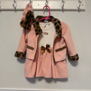 Baby Starters Girls Pink Corduroy Matching Set 18 Months leopard Headband
